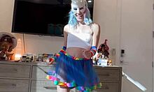 Skinny Wife in Bunny Costume Squirts on Friend's Cock During Halloween