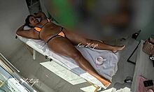 wife teases masseuse with pussy jumping from bikini