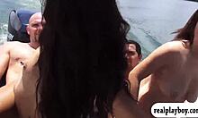 cute teen 18+ enjoys foursome on speedboat with big cocks