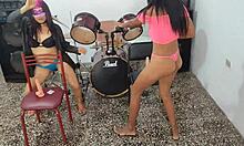 the brunette and her indigenous friend masturbate together on new year's eve