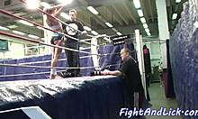 European Lesbians Wrestle in Boxing Ring Domination