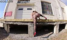 Thong Bodysuit Milf Struts Huge Assets on Public Docks