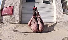 Thong Bodysuit Milf Struts Huge Assets on Public Docks