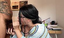 chubby brunette and blonde give interracial blowjob to bbc hotwife cum in mouth