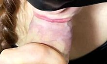 call girl in leather dress bends over for bedroom cumshot