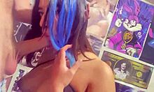 college girl with tattoo gets oral attention from muscular amateur