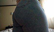 Uh, this slutty girl in ripped jeans takin' fat dick in tight pussy!