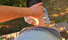 Horny stepsister rubs wet panties in public pov masturbation