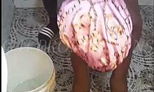 in the shower, a skinny teen slut stands for hard doggy fucking, moaning loudly as he pounds her from behind