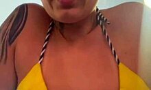 training in bikini thong at gym, got wet from arousal dripping like sea water.