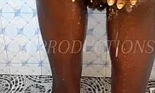 in the shower, a skinny teen slut stands for hard doggy fucking, moaning loudly as he pounds her from behind