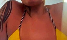 training in bikini thong at gym, got wet from arousal dripping like sea water.