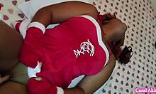 i'm testing my new vibrator outdoors in cosplay, feeling cum fill my big pussy this christmas.