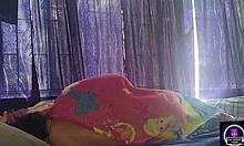 mature woman wakes up barefoot and fucks on the bed