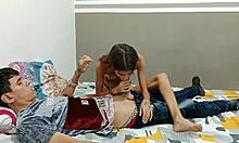 Damn, banging my sexy little stepsister at home while parents are out! So hot!