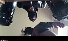 Chairtied, hooded, ballgagged, ring gagged—do I have to suck until he cums?