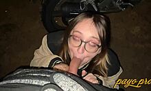 Shy young girl swallows huge cock outdoors