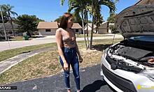 Slay kay bends over in the garden for doggystyle with big cock to fix her car.