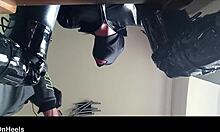Chairtied, hooded, ballgagged, ring gagged—do I have to suck until he cums?