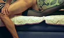 casual pov sex with wife in stockings, ending in cumshot