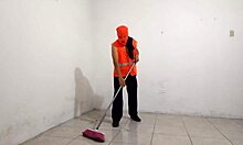 The dirty nurse flirts with the janitor and gives him a sloppy blowjob.