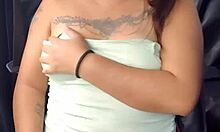 latina whore flashes tits and panties in car on highway