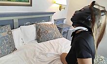 Latin girlfriend bdsm masked slave catsuit is banged by her master with slapping whiping and anal plug till cum in her pussy