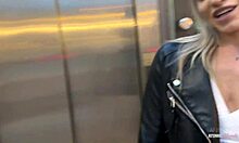 Dude, this blonde slut swallows everything after a risky public blowjob! 😜