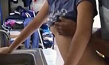 hey, this cute mexican amateur chica gets taken while washing dishes