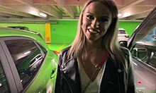 Dude, this blonde slut swallows everything after a risky public blowjob! 😜