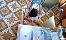 Unfaithful wife sneaks away to bang the plumber in kitchen.