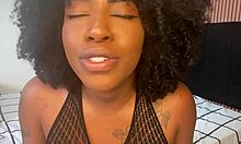 Ebony teen gives detailed jerk off instructions in close-up
