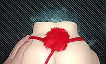 Candy's anal sex in sexy red thong with pom-pom drives me wild