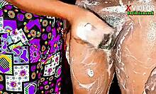 Sexy Amateur Redhead in Gloves Fucked in Blue Lingerie POV