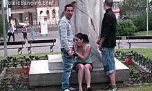 Cute Teen 18+ Girl Fucked Publicly by Famous City Statue