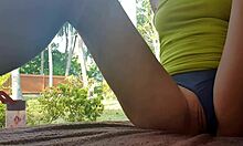 curvy slut masturbating outdoors in public