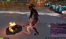 slurping two thick cocks on a public beach.