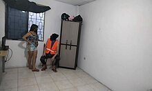 Hot wife says goodbye to husband then touches her big tits alone.