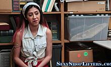 Hey, that petite latina teen got caught shoplifting and spunked all over her small tits! 😏