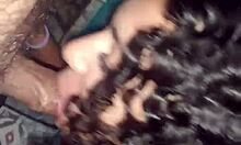 Brunette submissive flashes and gives blowjob to pharmacy delivery man in homemade fetish sex