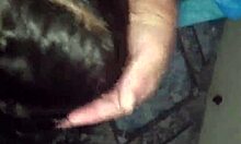 Brunette submissive flashes and gives blowjob to pharmacy delivery man in homemade fetish sex