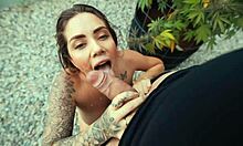 Sara Blonde gives a steamy outdoor blowjob with a facial