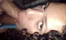 Brunette submissive flashes and gives blowjob to pharmacy delivery man in homemade fetish sex