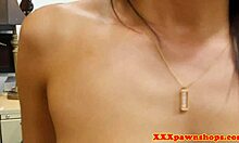 Gorgeous pawn shop babe gets bent over and screwed hard from behind