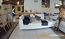 So, this ebony model's casting interview turns into a wild ride with deepthroat, doggystyle, and a massive cum explosion in cowgirl position