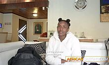 So, this ebony model's casting interview turns into a wild ride with deepthroat, doggystyle, and a massive cum explosion in cowgirl position