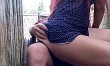 brazilian couple slowly rides monster cock, spreading legs wide