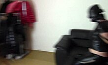 crossdresser katja drools in tight leather bondage, oh yes!