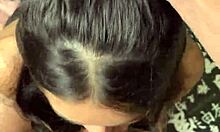 Cute girlfriend's sloppy blowjob contrasts with her submissive ball licking.