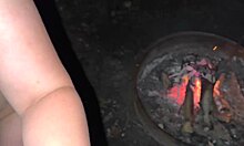 Intense creampie by the campfire